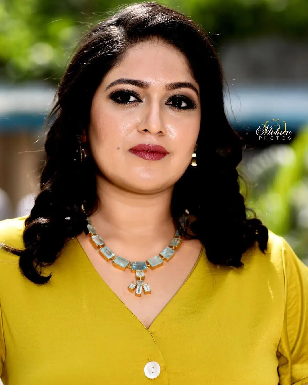 Meghana Raj Wearing Beautiful Earring Jewellery Green Gown